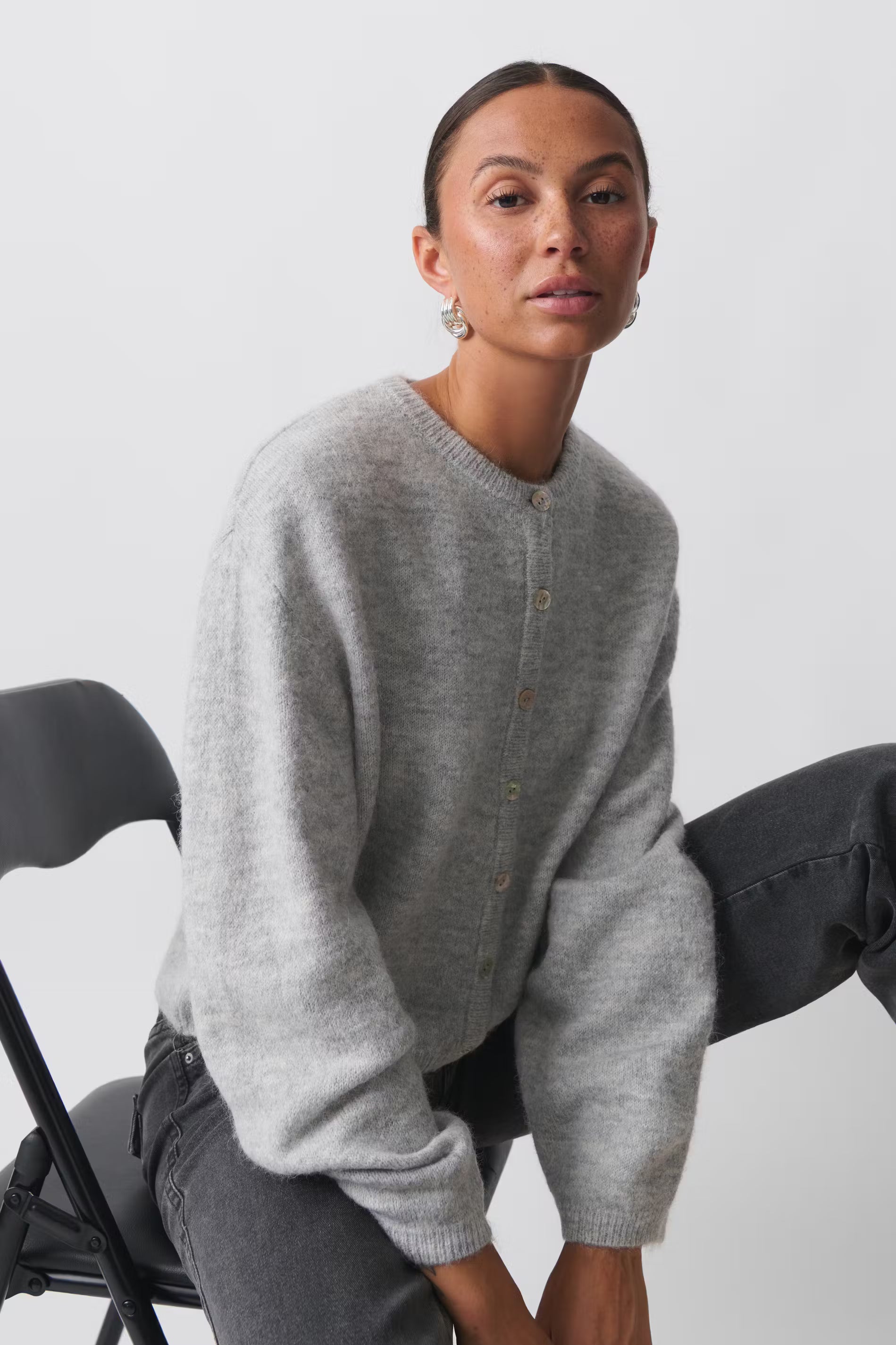 Gina Tricot Knitted Cardigan - Grey