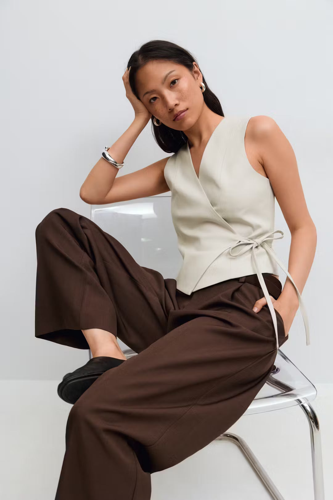 Gina Tricot Wrap Tie Vest - Beige