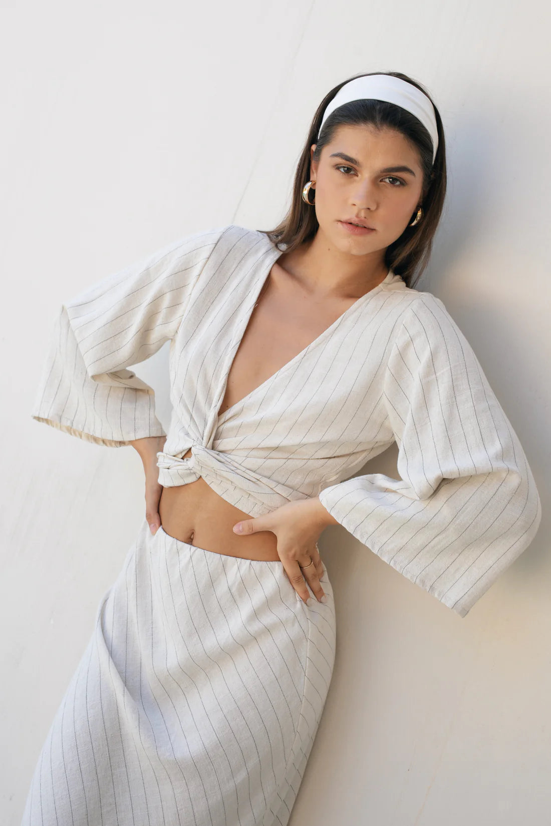Berawa Luxe Wrap Top - Pinstripe