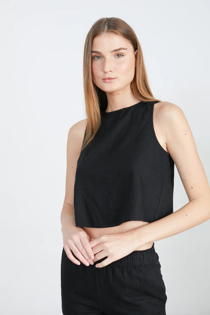24 Colours Linnen top - Black