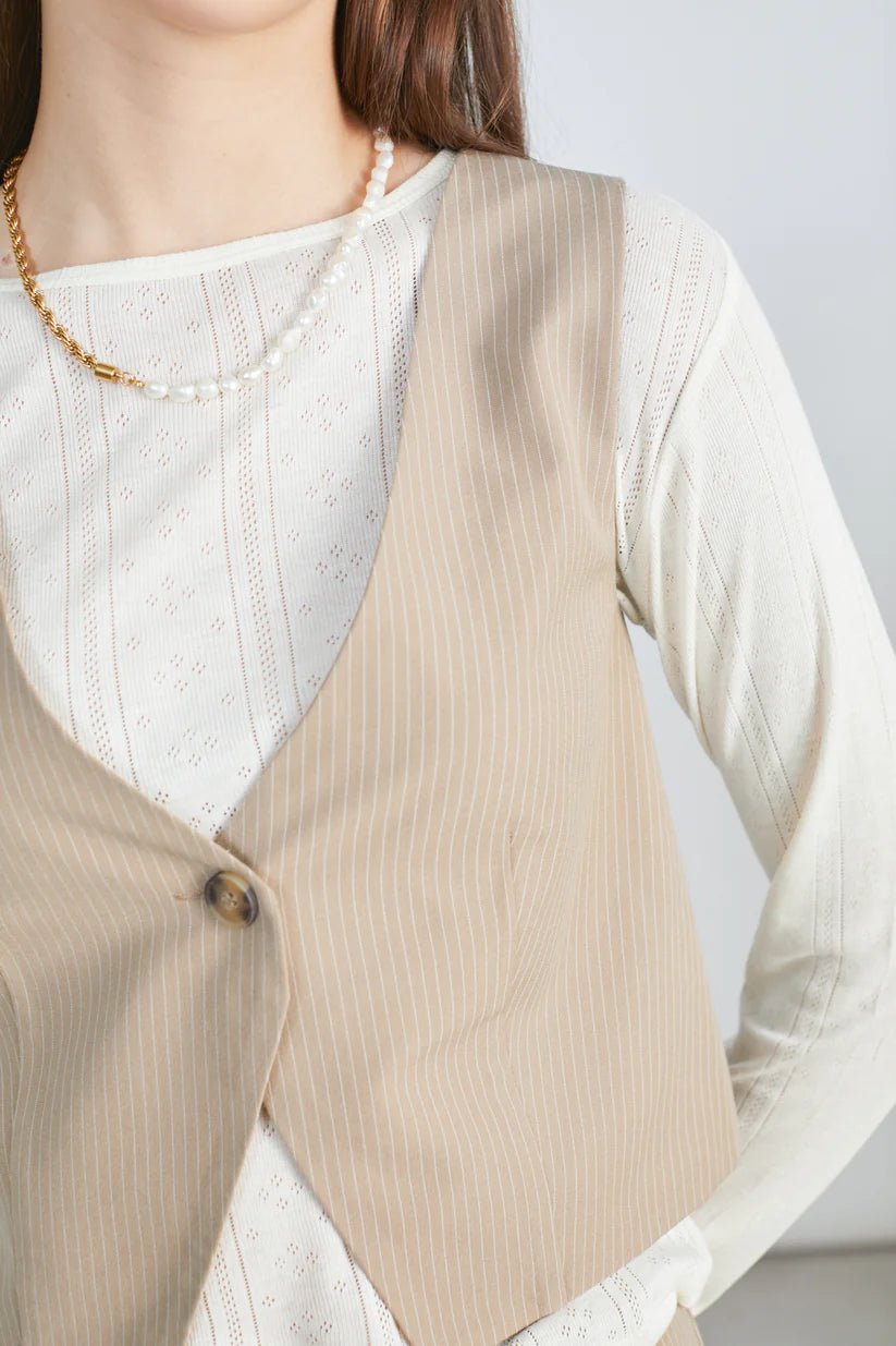 24 Colours Striped Vest - Beige - Kubanna
