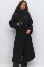 Gina Tricot Belted Wool Blend Coat - Black - Kubanna