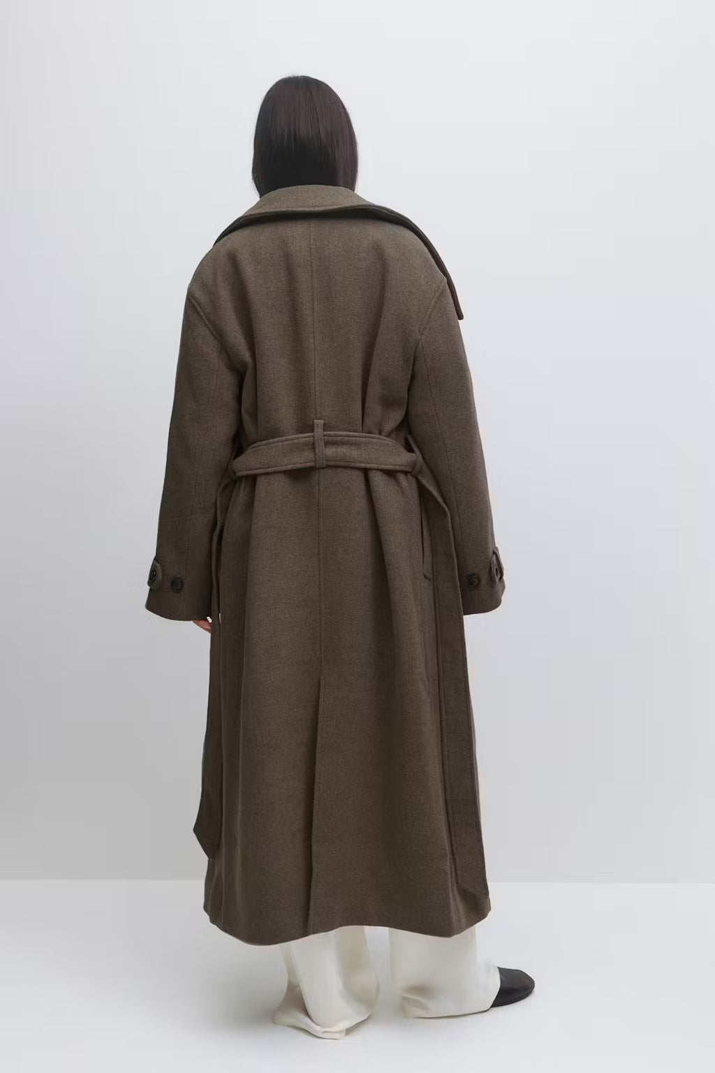 Gina Tricot Belted Wool Blend Coat - Taupe Grey - Kubanna