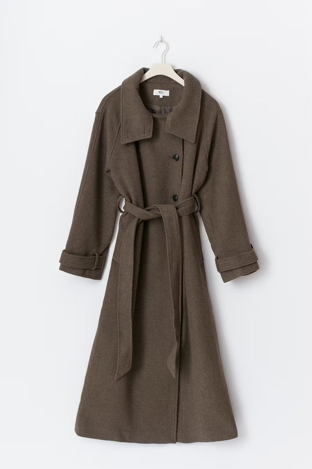 Gina Tricot Belted Wool Blend Coat - Taupe Grey - Kubanna