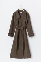 Gina Tricot Belted Wool Blend Coat - Taupe Grey - Kubanna