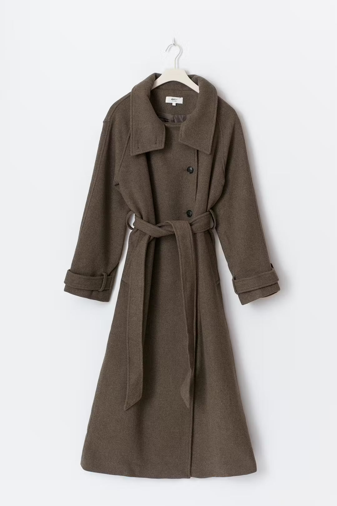 Gina Tricot Belted Wool Blend Coat - Taupe Grey - Kubanna