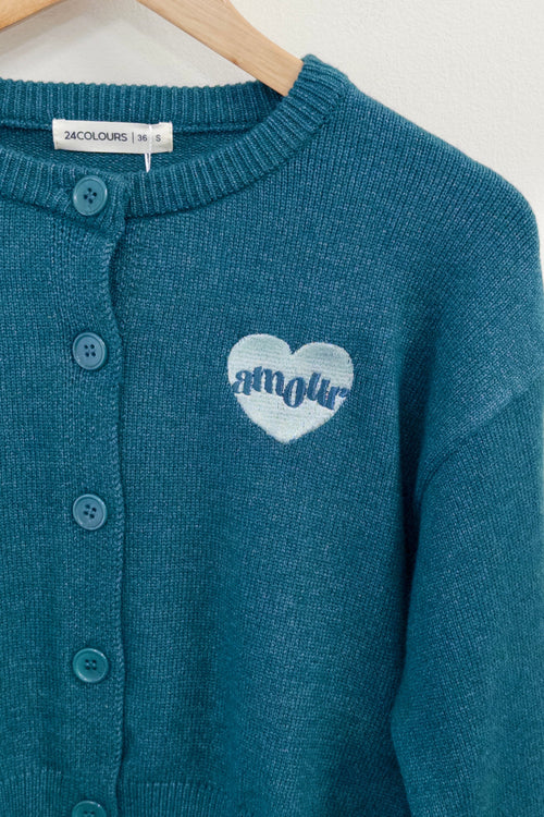 24Colours Cardigan with Heart Embroidery - Green - Kubanna