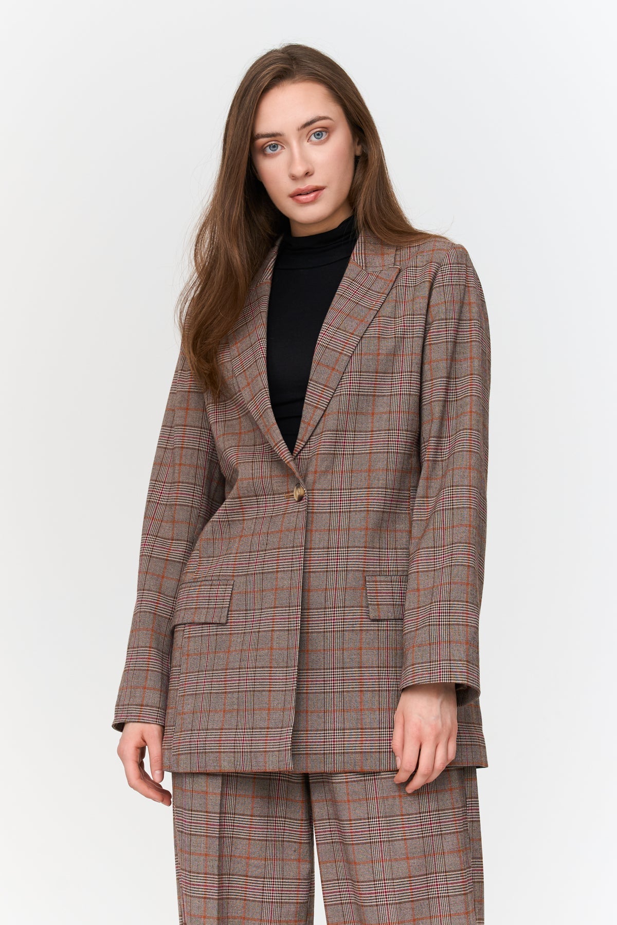 24 Colours Checkered Blazer - Brown - Kubanna