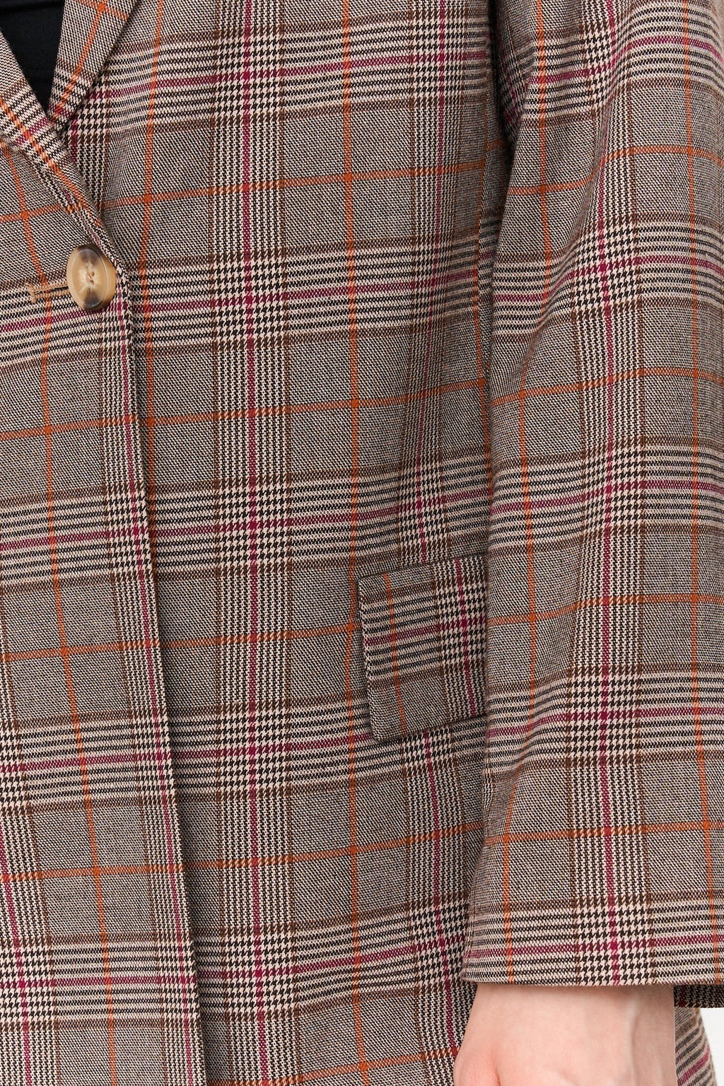 24 Colours Checkered Blazer - Brown - Kubanna