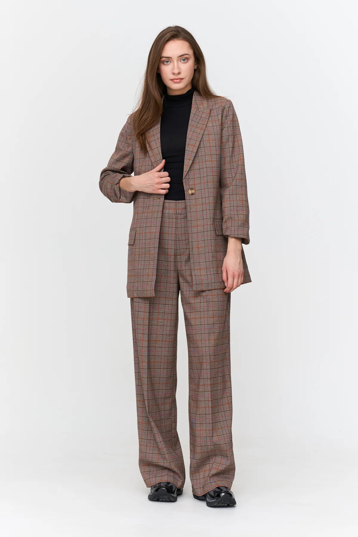 24 Colours Checkered Blazer - Brown - Kubanna
