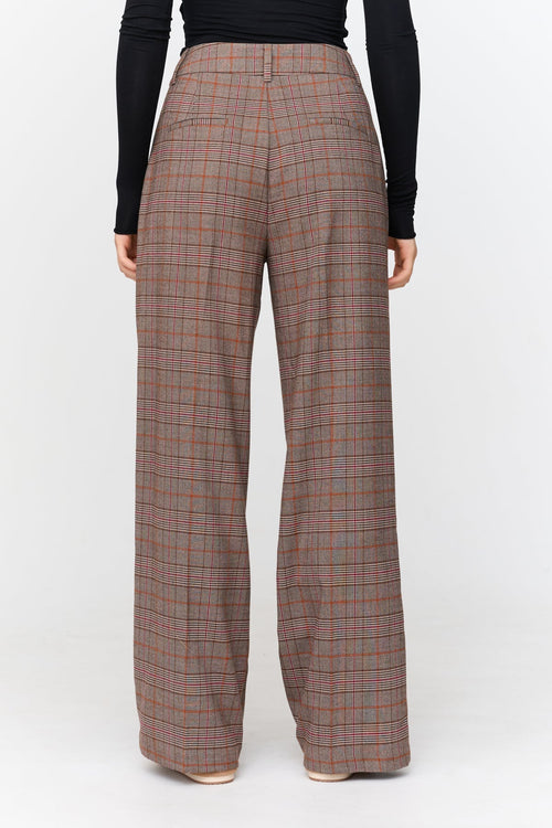 24 Colours Checkered Wide Suit Trousers - Brown - Kubanna