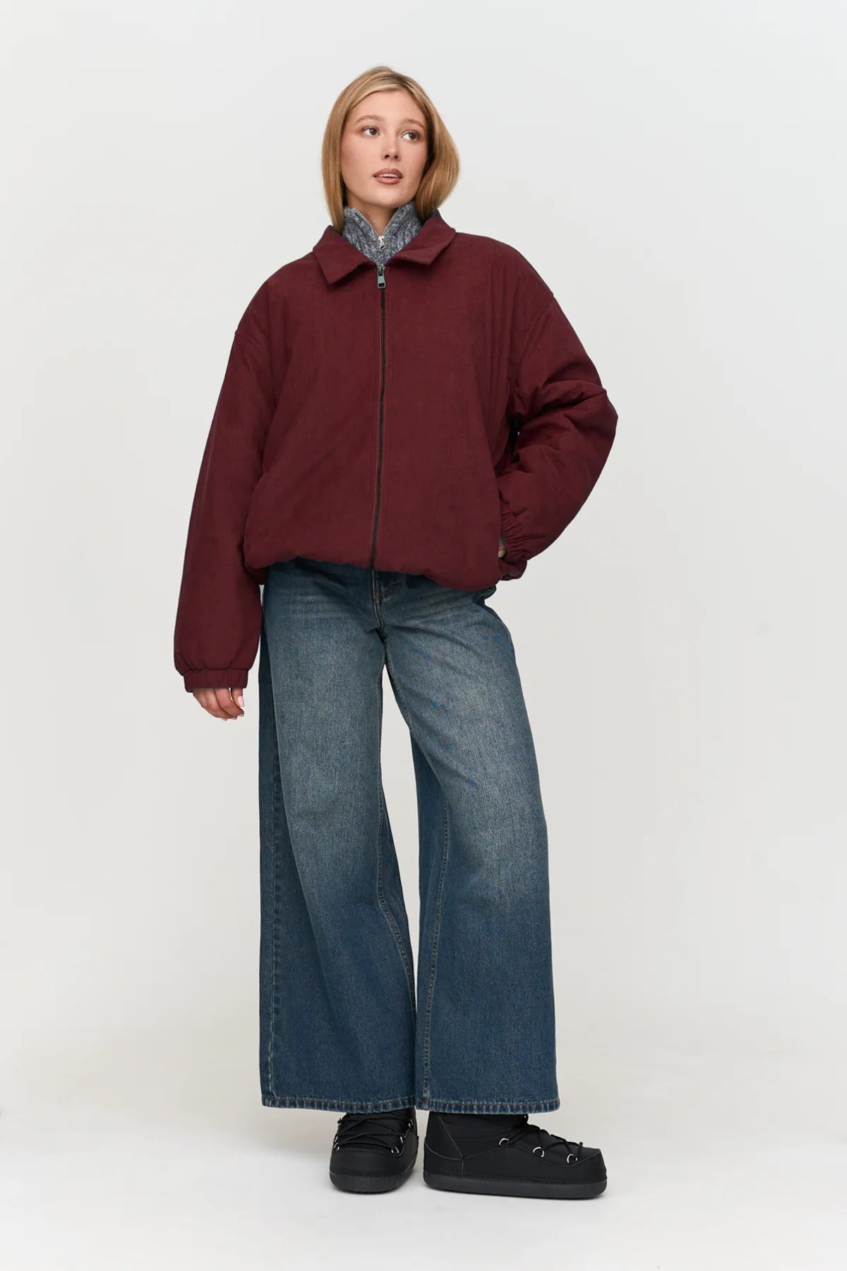 24 Colours Corduroy Bomber Jacket - Bordeaux - Kubanna