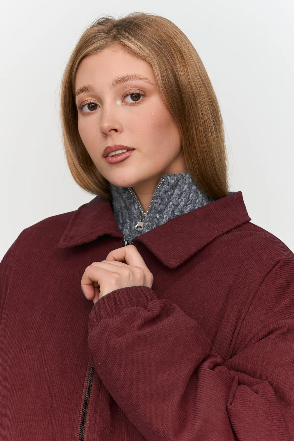 24 Colours Corduroy Bomber Jacket - Bordeaux - Kubanna