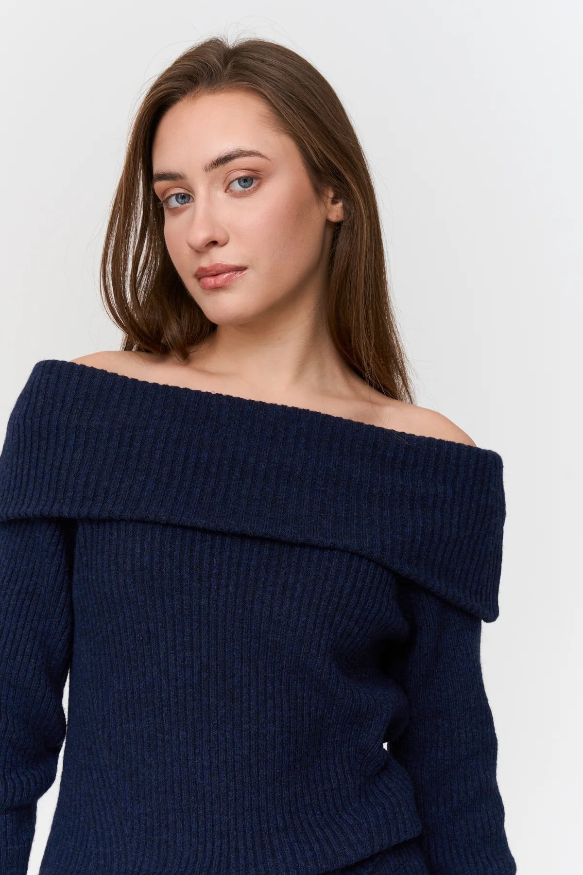 24 Colours Off - Shoulder Knit Sweater - Blue - Kubanna