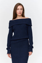 24 Colours Off - Shoulder Knit Sweater - Blue - Kubanna