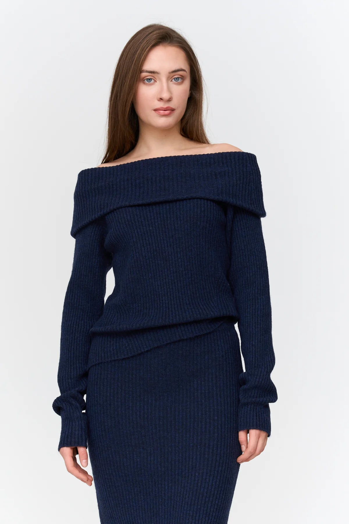 24 Colours Off - Shoulder Knit Sweater - Blue - Kubanna