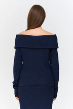 24 Colours Off - Shoulder Knit Sweater - Blue - Kubanna