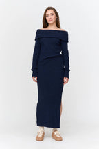24 Colours Off - Shoulder Knit Sweater - Blue - Kubanna