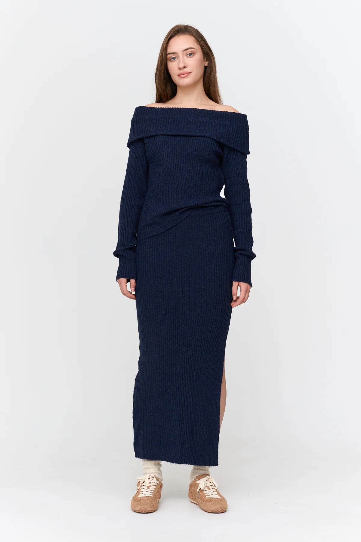 24 Colours Off - Shoulder Knit Sweater - Blue - Kubanna
