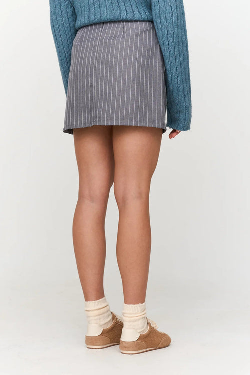 24 Colours Pinstripe Short Skirt - Grey - Kubanna