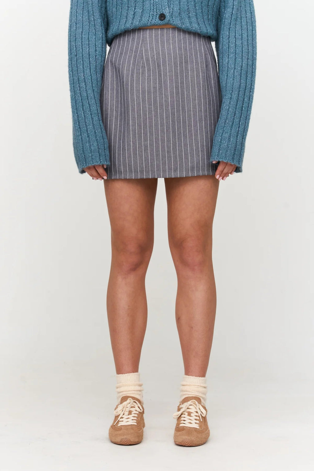24 Colours Pinstripe Short Skirt - Grey - Kubanna