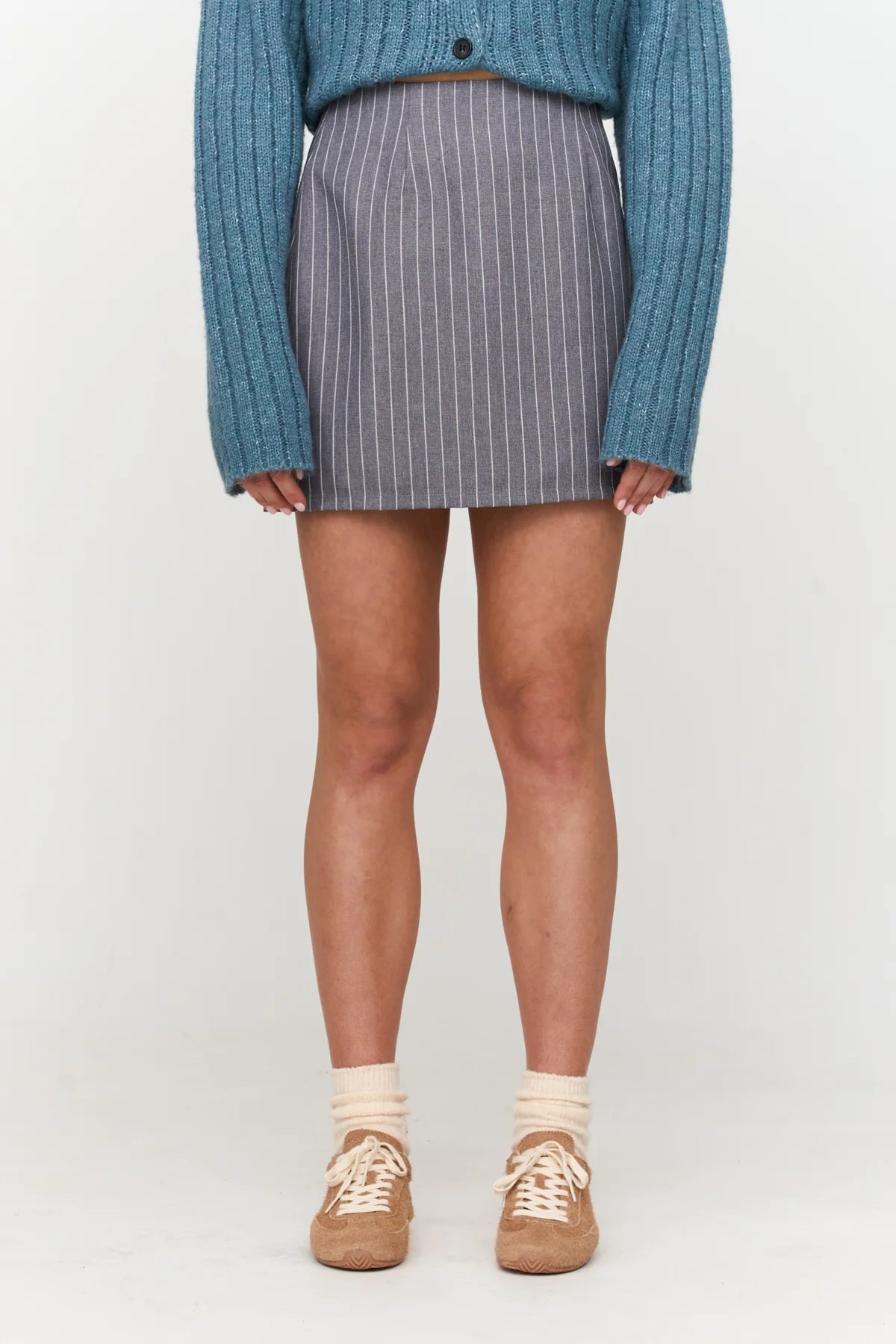 24 Colours Pinstripe Short Skirt - Grey - Kubanna