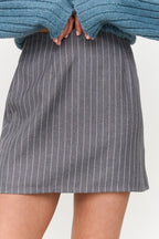 24 Colours Pinstripe Short Skirt - Grey - Kubanna