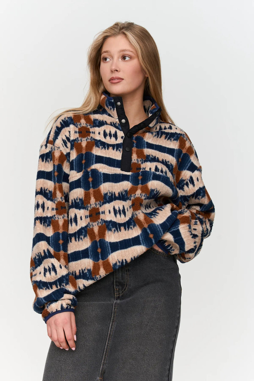 24 Colours Printed Fleece Sweater - Beige - Kubanna