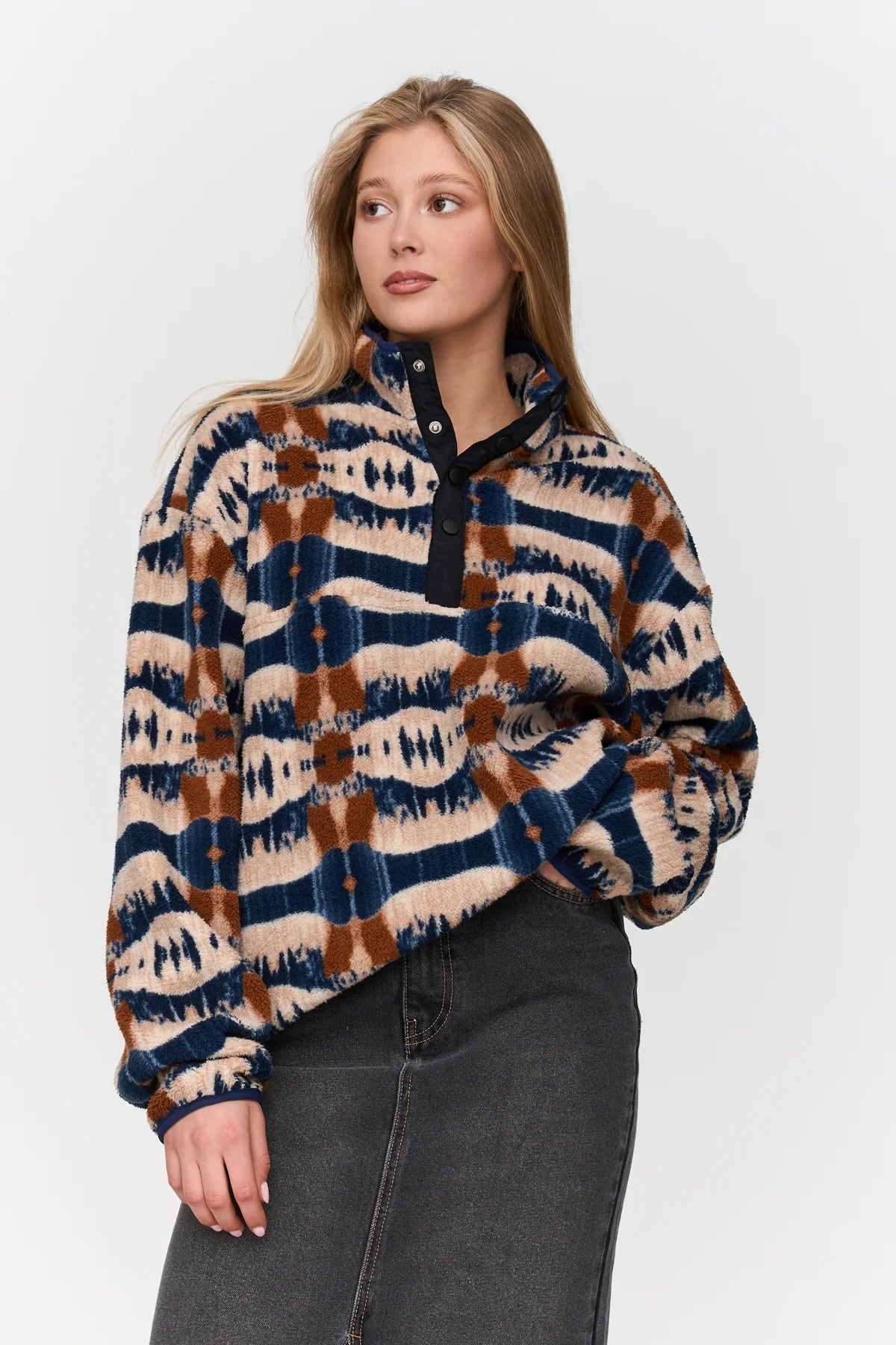 24 Colours Printed Fleece Sweater - Beige - Kubanna