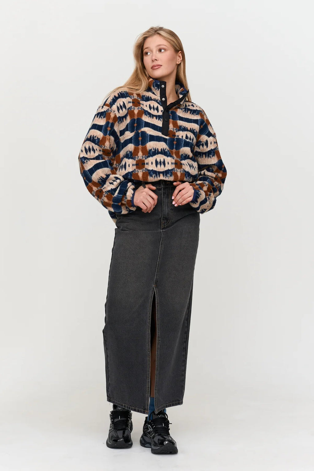 24 Colours Printed Fleece Sweater - Beige - Kubanna