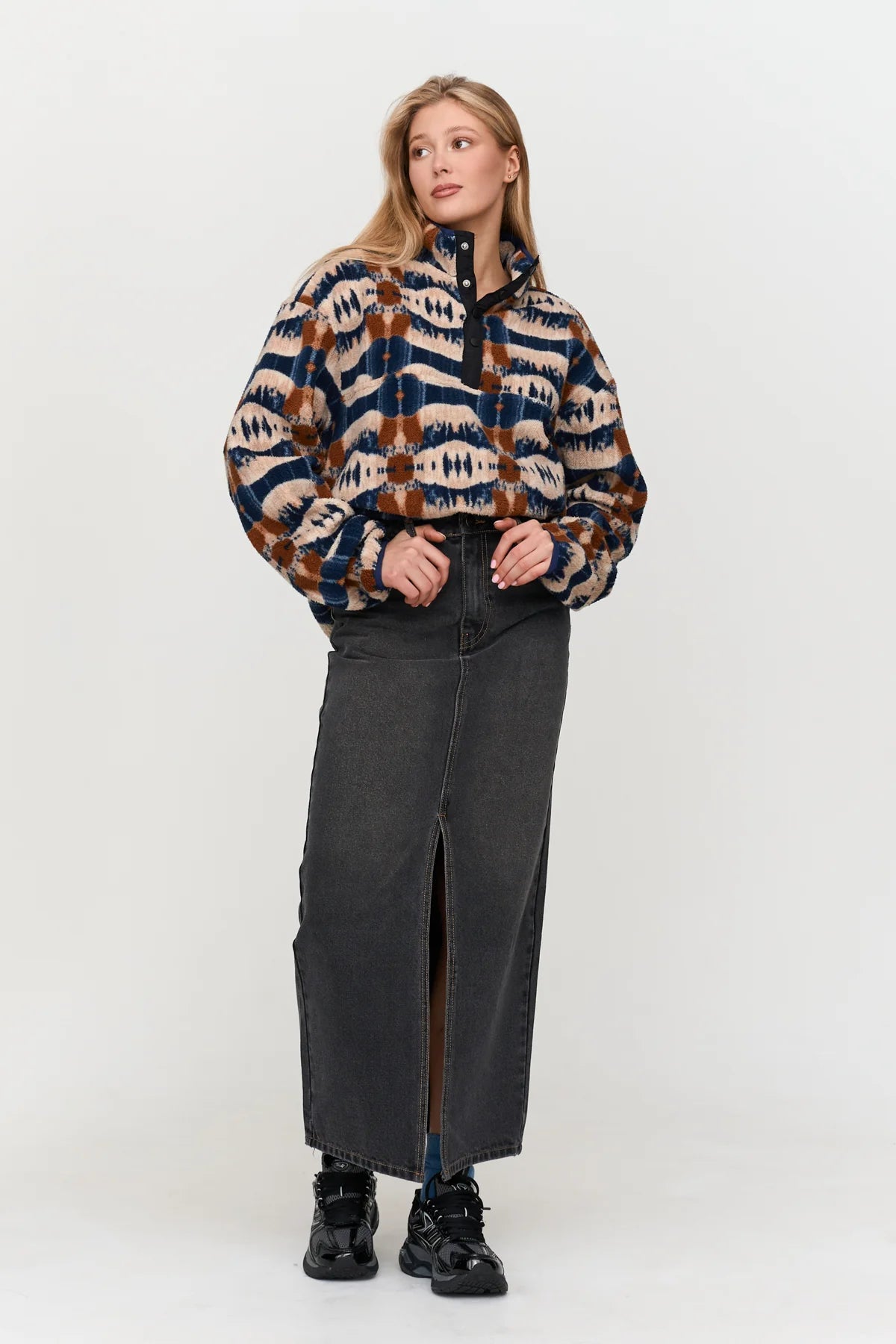 24 Colours Printed Fleece Sweater - Beige - Kubanna