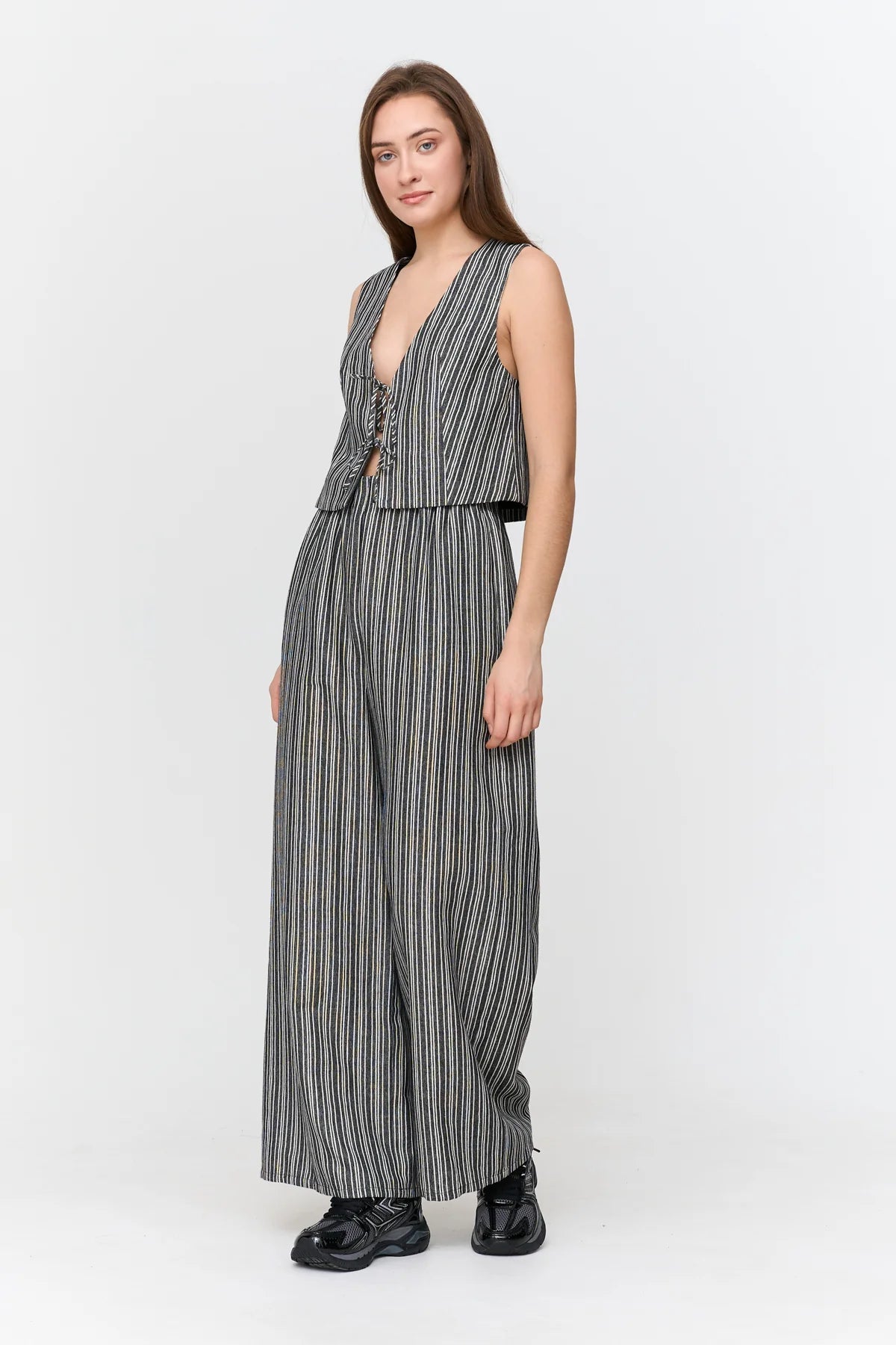 24 Colours Striped Vest With Tie - Black/White - Kubanna