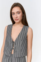 24 Colours Striped Vest With Tie - Black/White - Kubanna