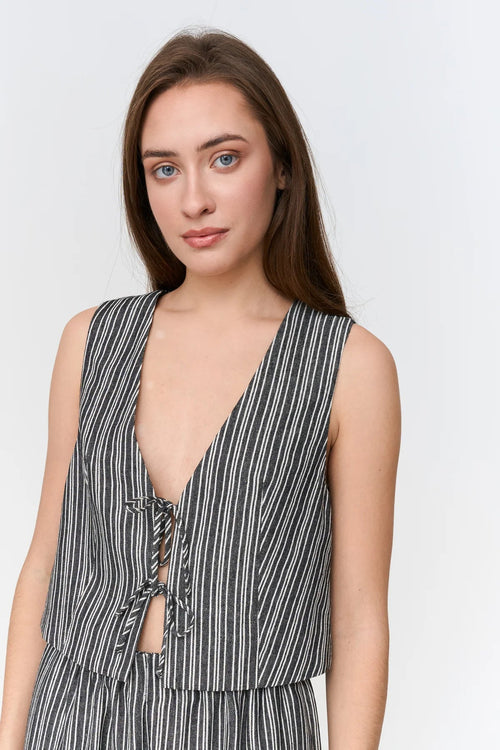 24 Colours Striped Vest With Tie - Black/White - Kubanna