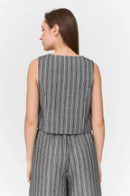 24 Colours Striped Vest With Tie - Black/White - Kubanna