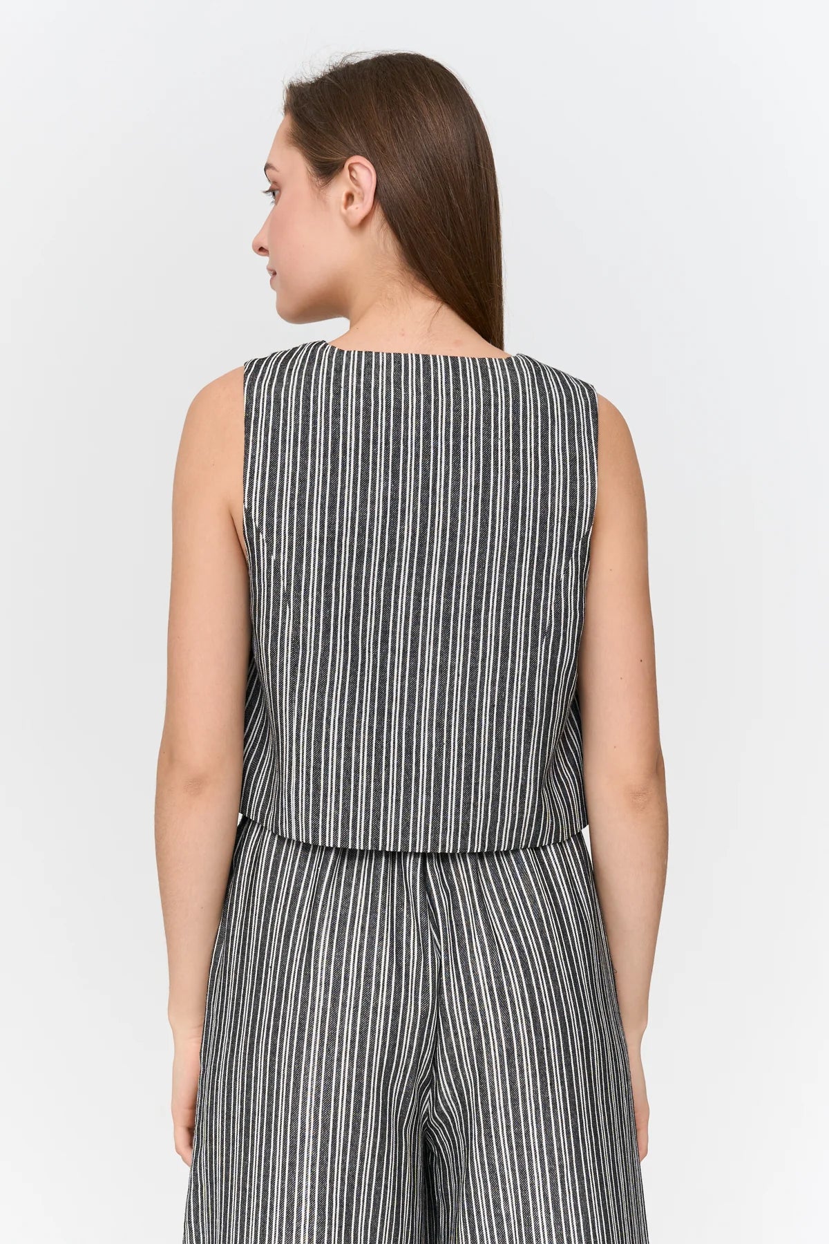 24 Colours Striped Vest With Tie - Black/White - Kubanna