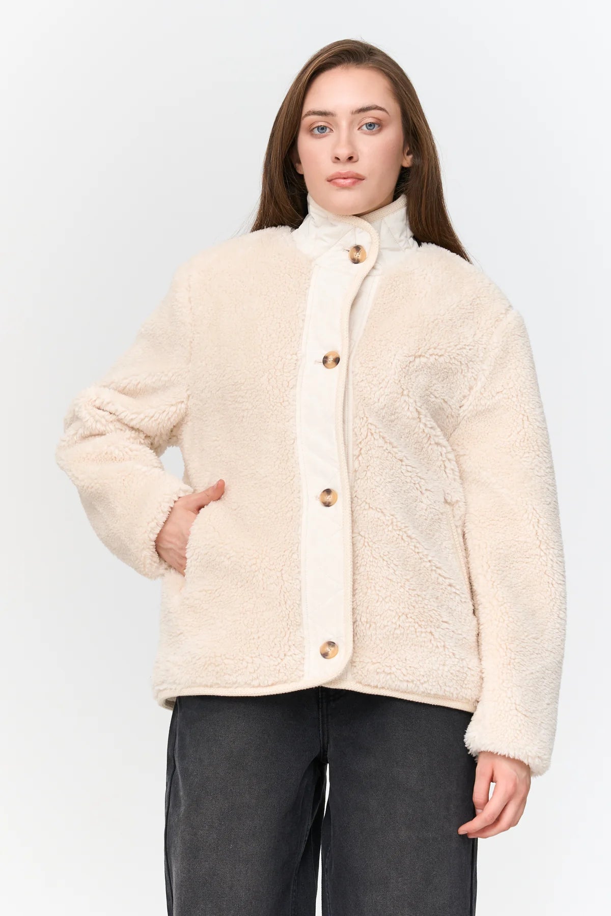 24 Colours Teddy Fur Jacket - Off - White - Kubanna