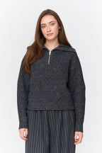 24 Colours Zip - up Knit Sweater - Grey - Kubanna