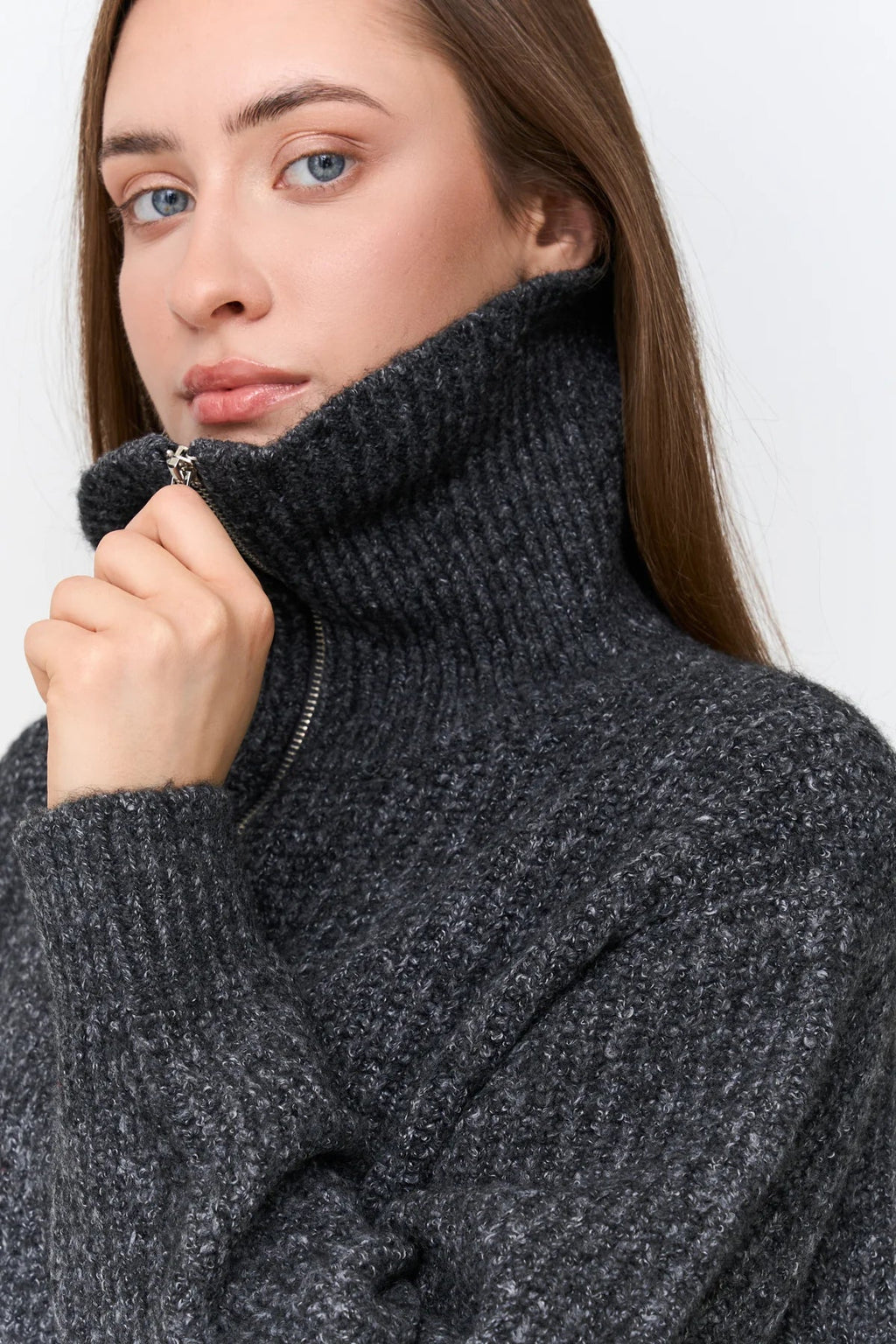 24 Colours Zip - up Knit Sweater - Grey - Kubanna