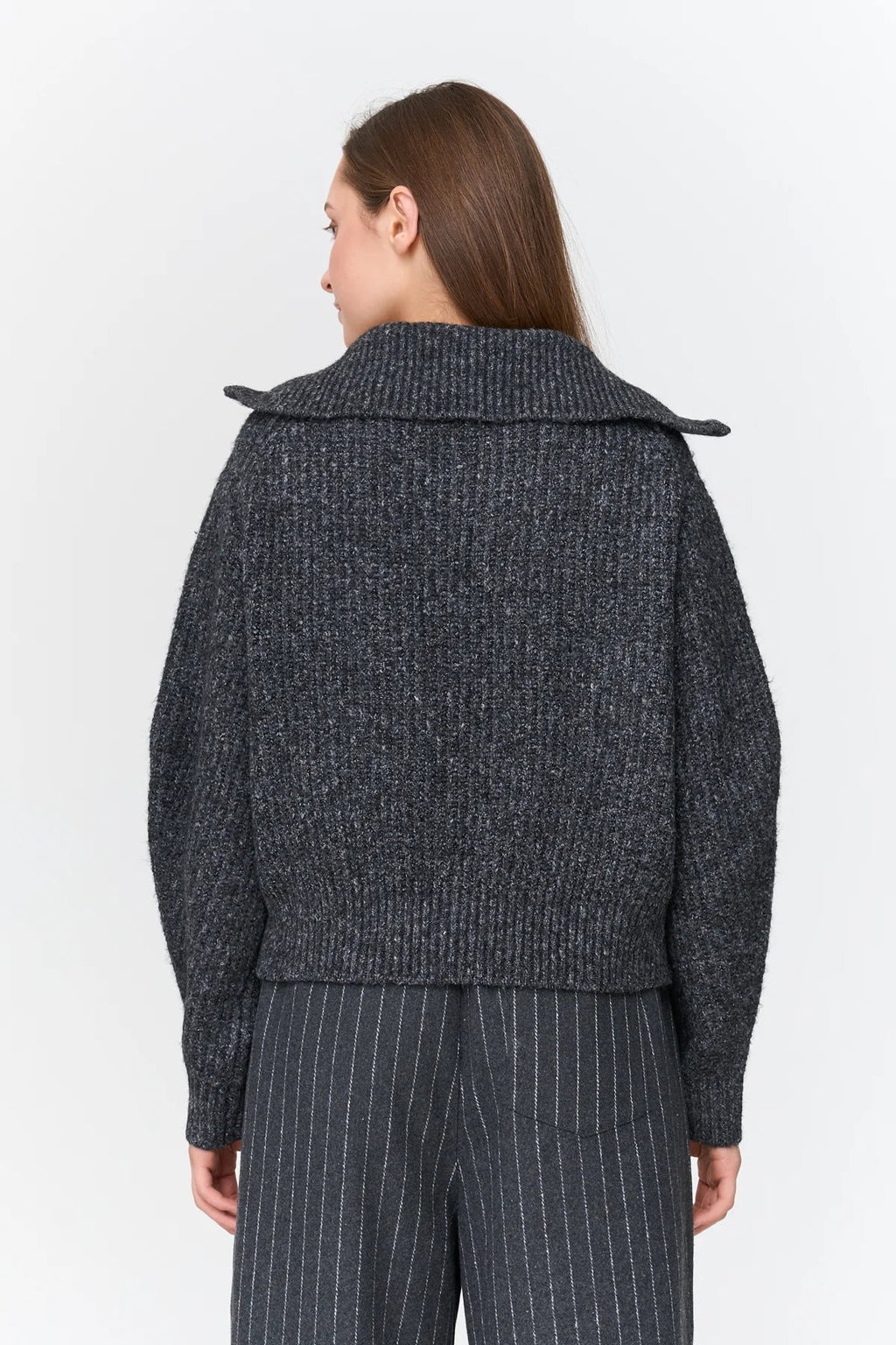 24 Colours Zip - up Knit Sweater - Grey - Kubanna