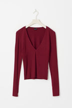 Gina Tricot Soft Touch V-Neck Top - Burgundy