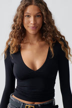 Gina Tricot Soft Touch V-Neck Top - Black