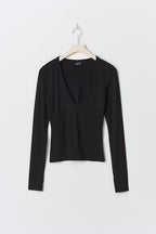 Gina Tricot Soft Touch V-Neck Top - Black