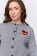 24Colours Cardigan with Heart Embroidery - Grey - Kubanna