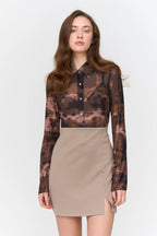 24Colours Patterned Mesh Shirt - Brown - Kubanna