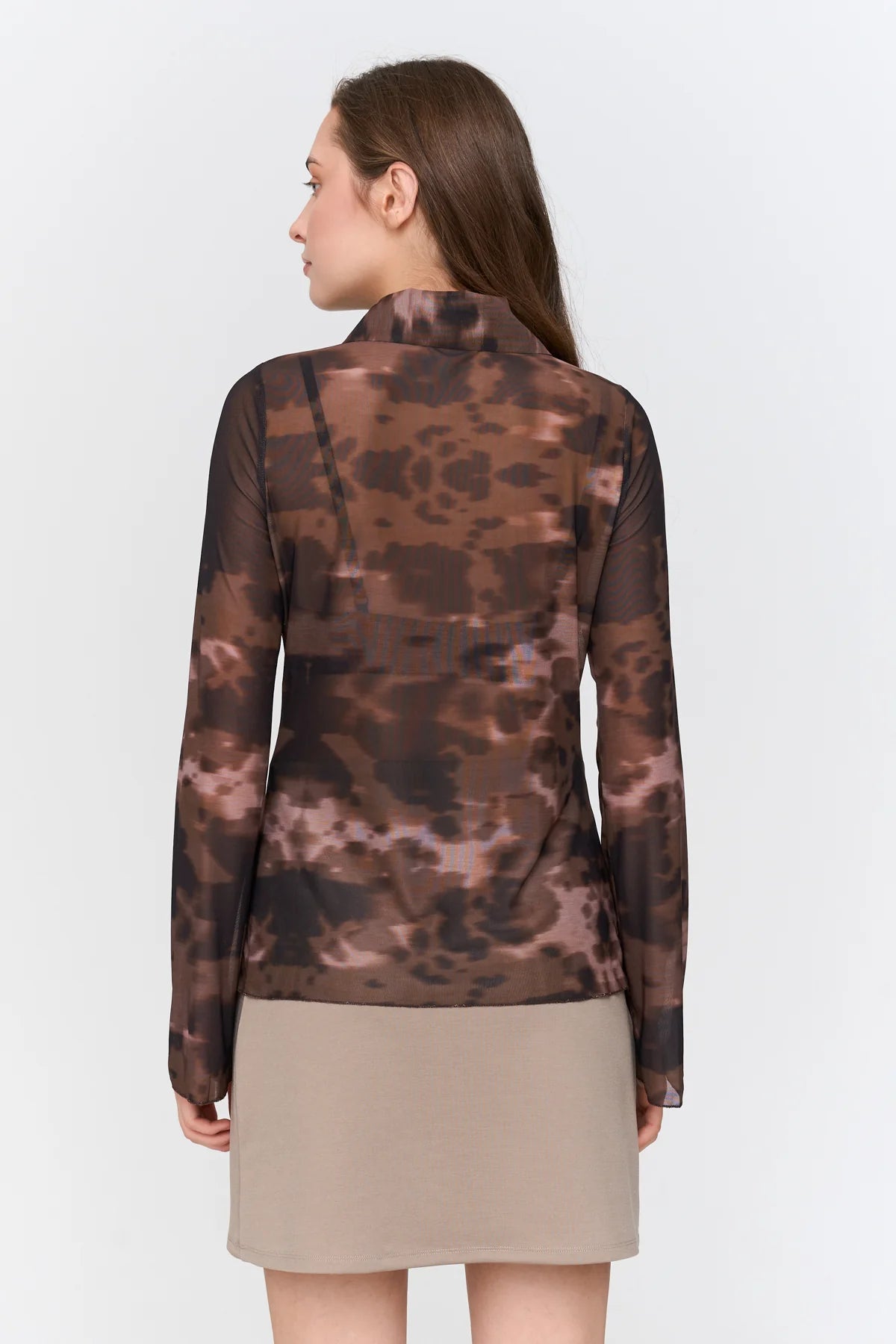 24Colours Patterned Mesh Shirt - Brown - Kubanna