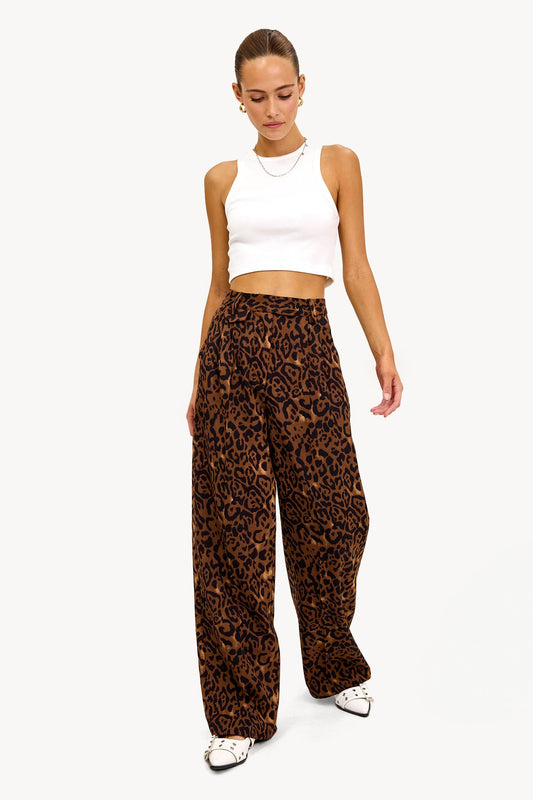 IN STORE ONLY - Forever autumn -Brown straight fit trousers with leopard