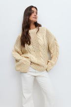 Gina Tricot Knitted Cable Sweater - Almond Milk - Kubanna
