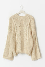 Gina Tricot Knitted Cable Sweater - Almond Milk - Kubanna