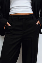 Gina Tricot Straight Twill Trousers - Black - Kubanna